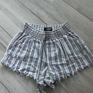 Rewash Blue and Gray Striped High-Waist Women's Shorts